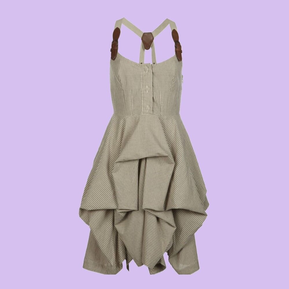 All Saints Nightingale Melody Hitch Parachute Dress Grey Stripe Leather Beige